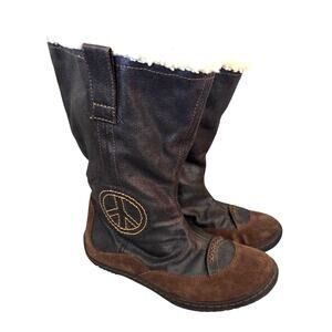 Earth Size 8.5 Tall Embroidered Innerpeace BOOTS Leather Fur Lined